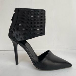 All Saints Black Perforated Ankle Cuff Pointed Toe Stiletto Heels